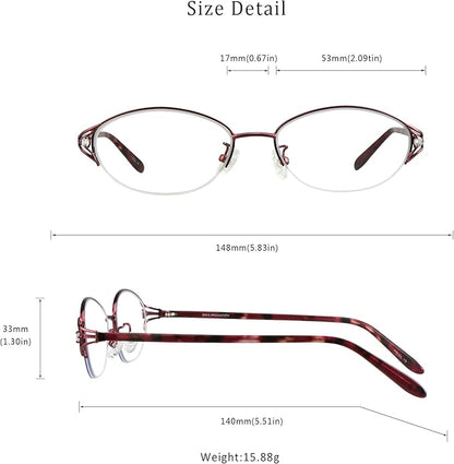 LifeArt Alloy Semi-Rimless Reading Glasses,Blue Light Blocking Glasses, Anti Eyestrain, Computer Gaming Glasses, TV Glasses for Women Men, Anti Glare (Red, +3.25 Magnification)