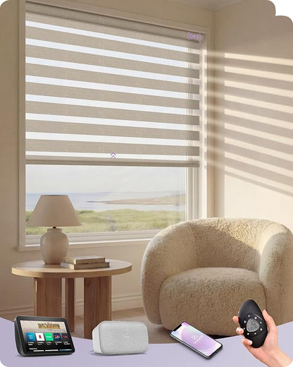 Graywind Motorized Blinds with Remote, Smart Zebra Shades for Windows, Roller Blinds Compatible with Apple Homekit, Alexa, Google Home, Custom Size, Classic - Coffee
