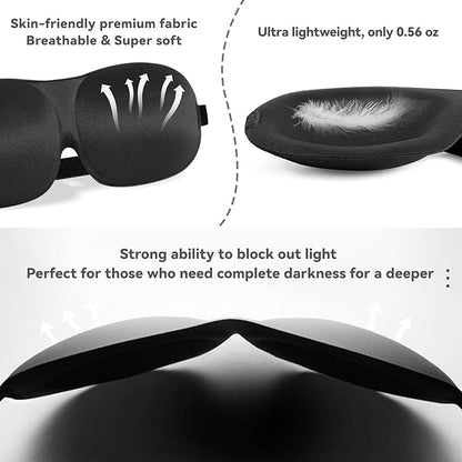 4 Pack Sleep Mask for Women and Men Adjustable Blackout 3D Eye Masks for Sleep, Blindfold with Storage Bag and Earplug for Travel Nap and Night (Black, Purple, Blue, Red)