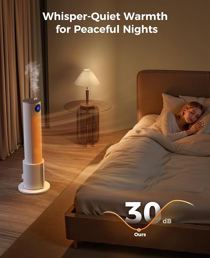 Space Heaters for Indoor Use - Portable Tower Heater with Humidifier, Remote, Adjustable Thermostat, 3 Heat Modes, Multiple Safety Protection, 12H Timer, Quiet Electric Heater for Bedroom