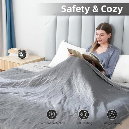 Electric Heated Blanket Full Size 72"x84",Fast Heating Throw, Soft Microplush for Bed & Couch, 10 Hours Auto Off & 5 Heating Levels, Machine Washable, Gifts for Grandma & Family-Light Gray