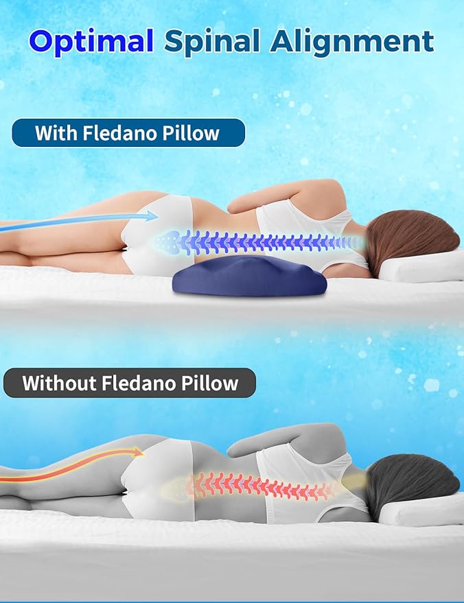 Lumbar Support Pillow for Bed – Memory Foam Lower Back Pain Relief Pillow for Sleeping, Ergonomic Lumbar Pillow for Side & Back Sleepers, Sciatica & Hip Pain Relief, Washable Cooling Cover