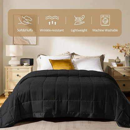 downluxe King Size Blanket with Satin Trim, Lightweight Down Alternative King Blanket for All Season, Machine Washable (Black, 108 x 90 Inch)