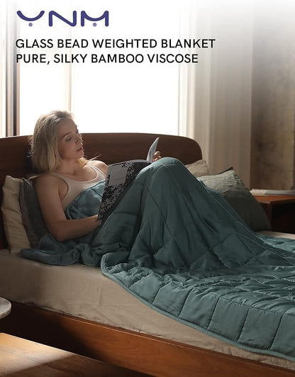 YnM Cooling Weighted Blanket — Oeko-Tex Certified Material with Premium Glass Beads (Sea Grass, 60''x80'' 25lbs), Suit for One Person(~240lb) Use on Queen/King Bed