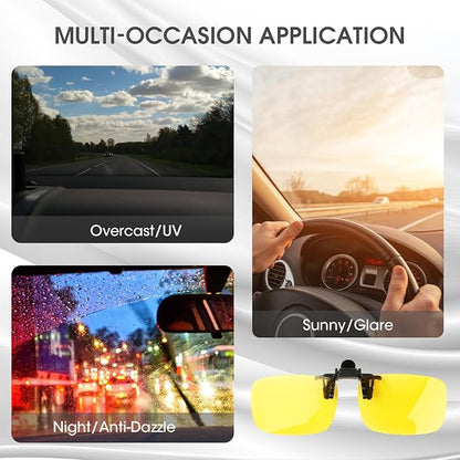 Clip on Polarized Night Vision Driving Glasses Flip up Sunglasses UV-400 to Wear Over Glasses for Night Driving