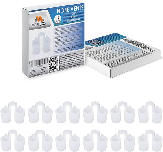 Nose Vent Sinus Relief Dilator (Pack of 12 Large Size) Soft Vents - A Simple Solution for Nasal Snorers - Reusable Snoring Device to enjoy a peaceful night's sleep - by Mobi Lock