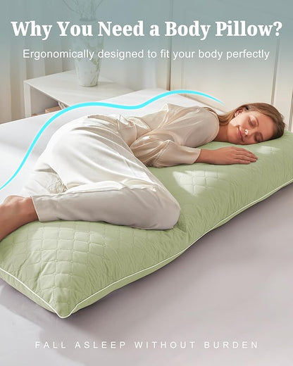 YZ HOME Long Body Pillow for Adults - Firm Body Pillow Insert with Shredded White Memory Foam, Adjustable Height, Soft Support for Side Sleeping, Pregnant Women, Washable (Green, 20x54 Inch)