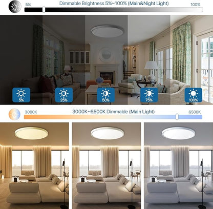 4Pack Dimmable LED Flush Mount Ceiling Light Fixture with Remote Control, 24W 2400LM, 12Inch, 2000K Warm Night Light & 3000K-6500K, Modern Super Slim Ceiling Lamp for Bedroom Kitchen, White
