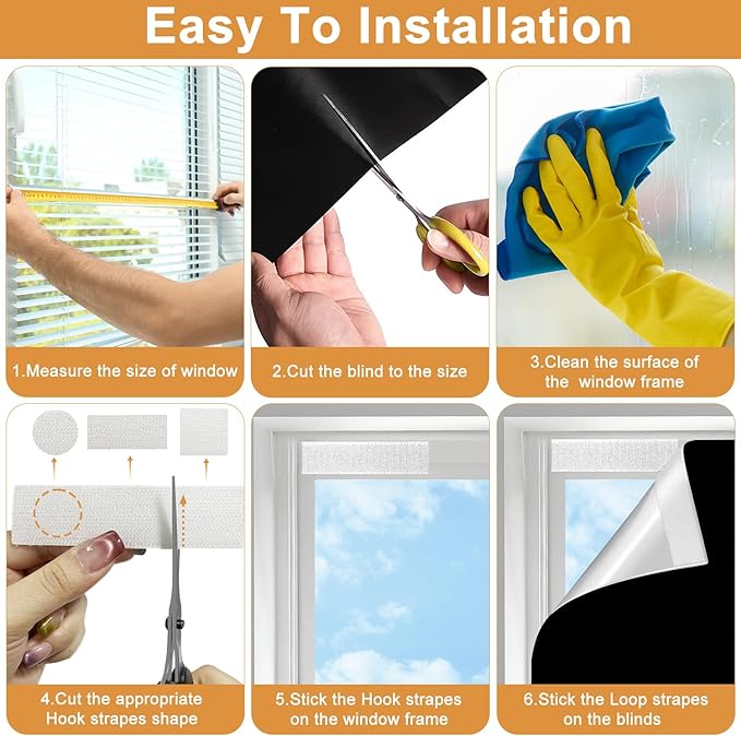 100% Blackout Curtains for Bedroom 57x118 inch,Removable Cuttable No Drill Blackout Shades,Portable Temporary Black Out Window Cover,Black Out Blinds for Nursery,Dorm,Travel,RV or Renter Use
