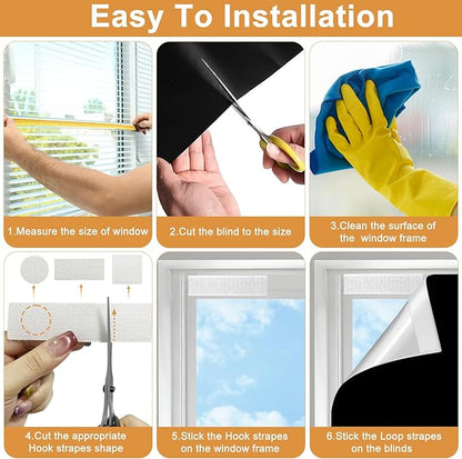 100% Blackout Curtains for Bedroom 57x118 inch,Removable Cuttable No Drill Blackout Shades,Portable Temporary Black Out Window Cover,Black Out Blinds for Nursery,Dorm,Travel,RV or Renter Use