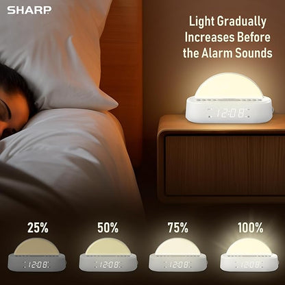 Sharp Sunrise Alarm Clock, Wake Up Gently with Sunrise/Sunset Simulation, Alarms, 5 Tranquil Sleep Aid Sounds, 8 Colors Night Light/Mood Light for Bedroom with 30/60/90 Timer