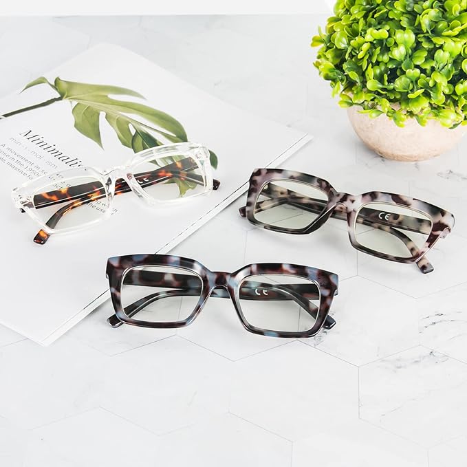 DXYXYO Reading Glasses Women 2.75+ Blue Light Blocking Men Oversized Rectangle Computer Readers 3 Pack Retro Fashion Oprah Style Square