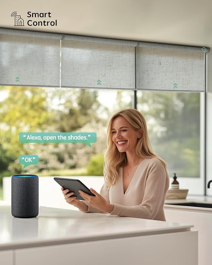 Yoolax Smart Coupled Roller Shades Compatible with Alexa Google, Motorized Blinds with Remote Light Filtering Coupled Roller Shades for X-Large Windows, Custom Size(XL Coupled-Linen Beige)