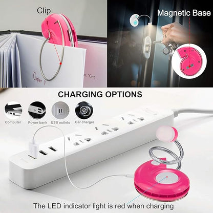 Kids Rechargeable Book Light, Clip on Reading Light for Kid, Kids Reading Lights, Amber Book Light for Reading in Bed, 2 Lighting Modes,Blue Light Blocking, Bookmark Light for Bookworms-Magenta