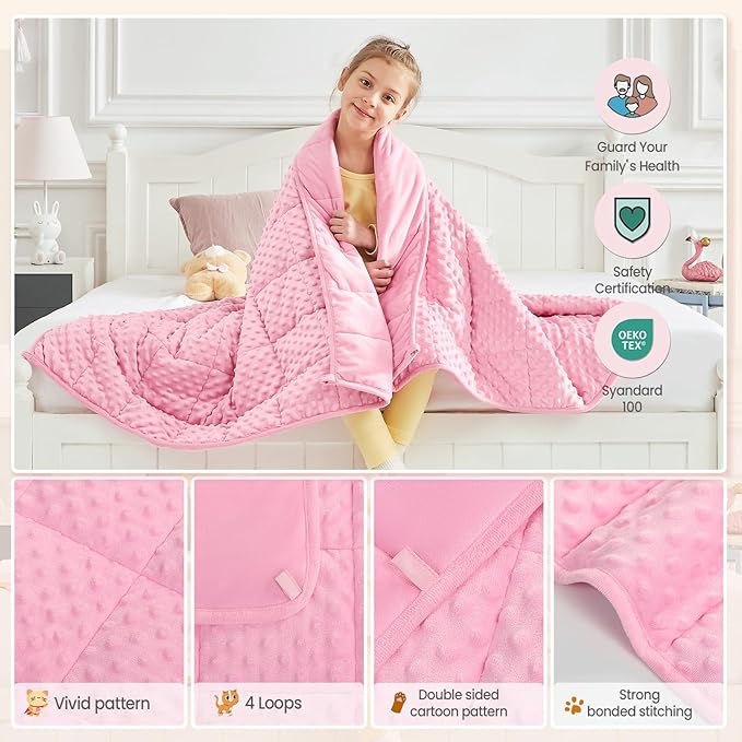HOSUKKO Weighted Blanket - 10 lbs Pink Thciken Heavy Blanket - Small Size Breathable Comfortable Blanket(50 * 60 inches, 10 lbs)