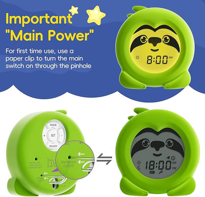 B&H Sleep Trainer Clock for Toddler - Ok to Wake Clock, USB Rechargeable Cute Kids Alarm Clock, Drop Proof Night Light, Science-Backed Lighting for Peaceful Sleep and Ready to Rise Mornings - Sloth