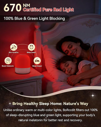 670nm Red Light for Sleep, 100% Blue Light Blocked & 10%-100% Dimmable & 4 Timers & Remote + Touch, Rechargeable Long Lasting Red Night Light Sleep Lamp for Bedroom, Nursery, Reading