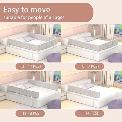 Bed Rail Bumpers for Toddlers, Foam Padded Bed Rail for Kids Safety, Bed Side Guard Rails for Old Dogs, Bunk, Twin, Queen & King, Full Size Beds（Gray, 2 Packs）