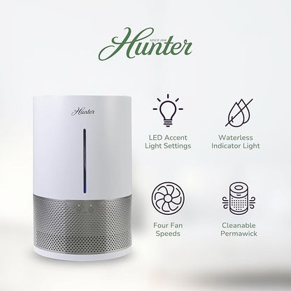 HHE150 Hunter Aspire 4.8L Evaporative Humidifier with PermaWick Filter (4.8L) - Remove Contaminants & White Dust for Clean Mist & Air – Medium Humidifier for Home, Bedroom, or Dorm - White