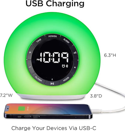 iHome Sunrise Alarm Clock Radio with Bluetooth Speaker, Color Changing Lamp, and USB Charging (iBT32)