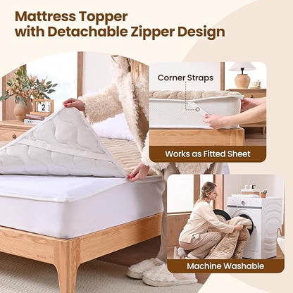 Bearhug King Heated Mattress Pad, Dual Control Bed Warmer with 10 Heat Level, Auto Shut Off Timer, Zipper Electric Mattress Pad with Deep Pocket Up to 18", ETL Certified, Machine Wash 78" x 80", Brown