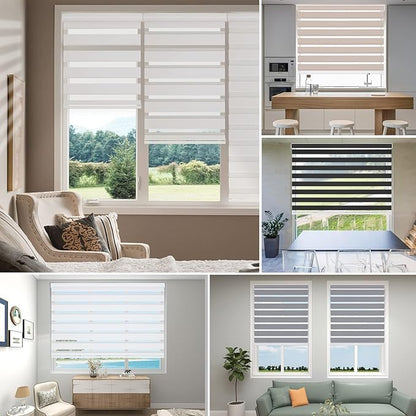 Changshade Blackout Zebra Shades Cordless for Indoor Windows Custom Size, Zebra Blinds for Sliding Glass Door Dual Layer Fabric Room Darkening Light Blocking Black Out Privacy Shade for Home, Office