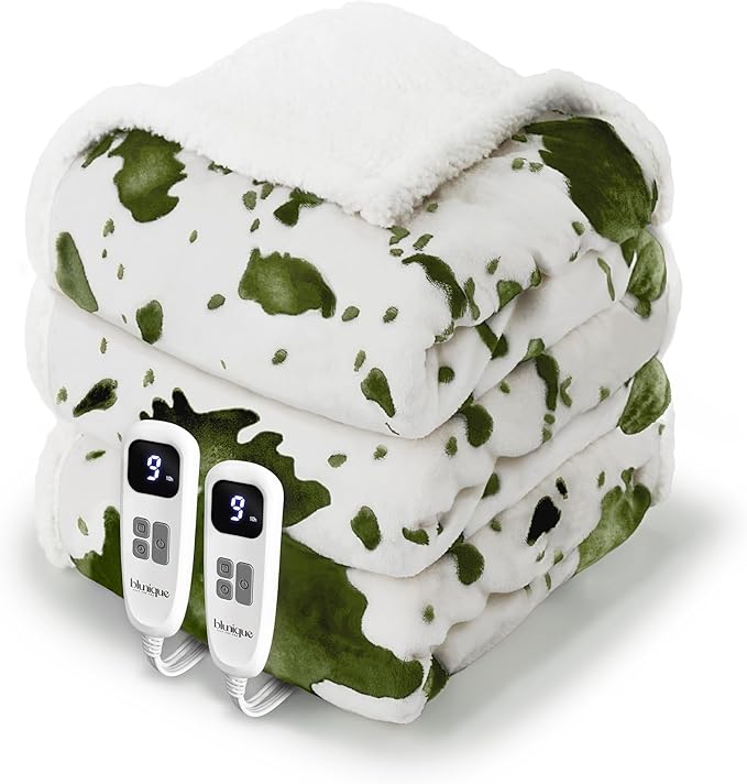 Heated Blanket King Blanket - Fast Heating Electric Blanket, Soft Flannel Heated King with 4 Time Settings,10 Heating Settings, Warm Gifts for Women & Mom & Grandma(90"x100"Cow Print Sage)