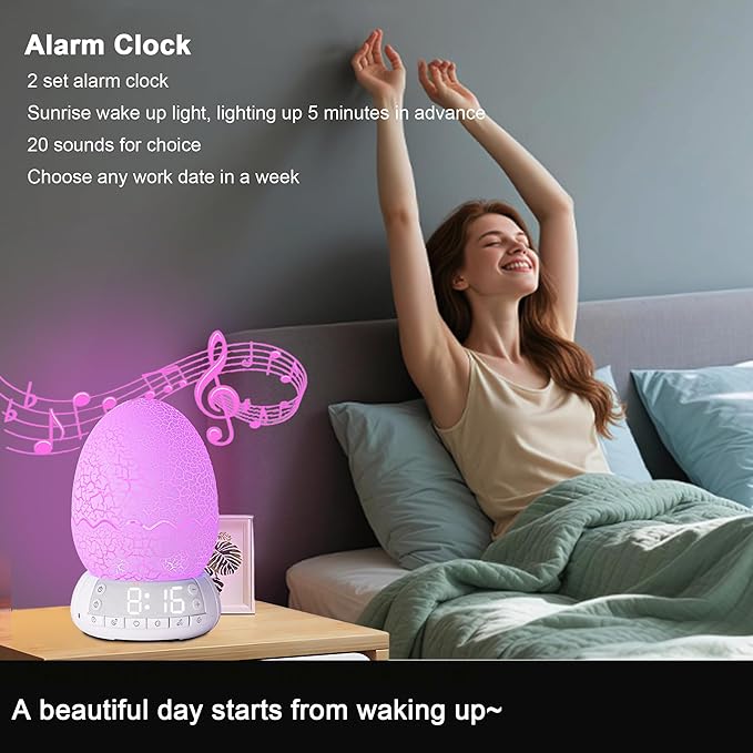New Dinosaur Egg Clock Velociraptor Night Light Kid's Room Decoration Clock, Touch Control Multi Colors & Music Voice, Cool Dinosaur Decor & Gift Ideal for Kids/Adults