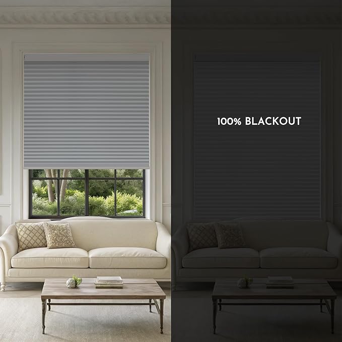 Graywind Motorized Matter Cellular Shades- Blackout 1-3/4"Cell Honeycomb Blinds for Indoor Windows, Compatible with Alexa Google Siri, Custom Size,Fabric Samples