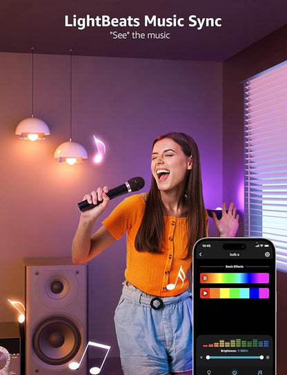Lepro B1 AI Smart Light Bulbs - WiFi & Bluetooth RGBWW Color Changing LED Bulb Works with Alexa & Google Assistant, Personalized Al Lighting Designer, AI Voice Control, Music Sync, 2.4GHz Only, 4 Pack