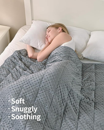Mr. Sandman Weighted Blanket for Adults, Minky Dots Heavy Blanket for Woman, Man Sleeping and Calm, Soft and Cozy Cooling Weighted Throw Blankets, Machine Washable, 48 x 72in, 15 lbs, Grey