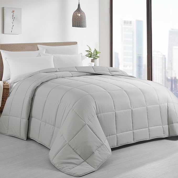 HOMBYS Oversized King Comforter 120x120, Lightweight Quilted Down Alternative Duvet Insert for All Season,Light Grey,8 Corner Tabs