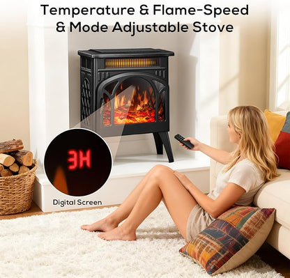 ZAFRO 21" Electric Fireplace Stove with Remote Control, Indoor Electric Fireplace Heater with Realistic Flame Effects, Space Heater with Timer & Overheat Protection for Bedroom, Living Room(Black)