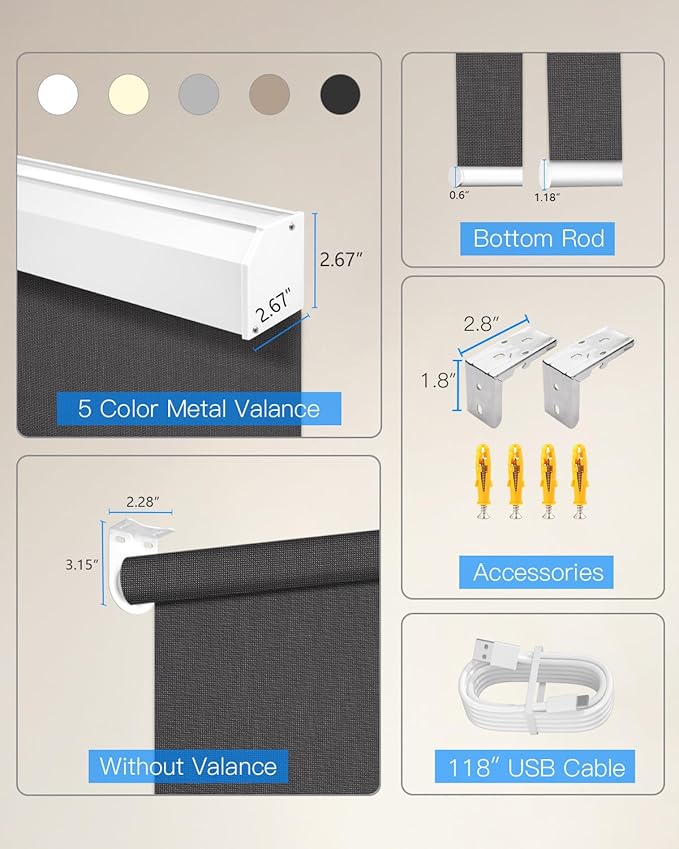 Motorized Solar Roller Shades with Remote Control, Light Filtering Smart Blinds for Windows Work with Alexa Google via Hub, Rechargeable Electric Shade Customized Size (Fireproof Black)