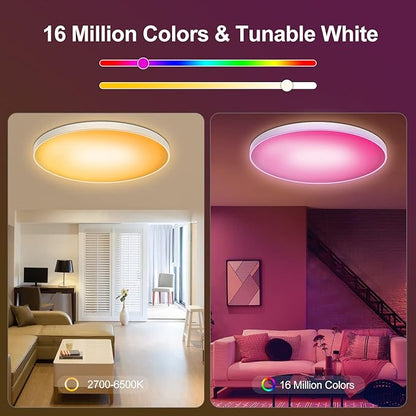 Smart Ceiling Light, 12" Inch LED Color Changing Ambient Lamp 30W 2400LM Flush Mount, Magic Home Wi-fi RGB Dimmable Work for Alexa & Google Voice Control 2200K-6500K DIY Colors Round White