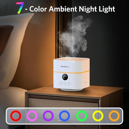 Air Purifier and Humidifier Combo for Bedroom, Covers Up to 200ft², H13 True HEPA Filter, 500ML Water Tank, Quiet Cool Mist Top Fill Essential Oil Diffuser for Baby, Pet Room, White