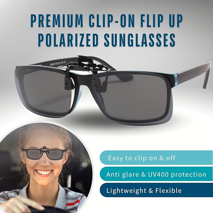 BLUE CUT Clip on Polarized Night vision Glasses Flip up Sunglasses UV-400 to Wear Over prescription Glasses for night driving