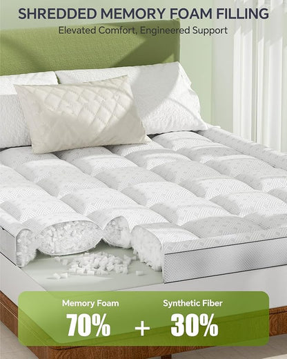 3 Inch Mattress Topper Twin,Pillow Top Mattress Topper with Bamboo Rayon Cover,Breathable Mesh Sides Mattress Pad,21" Deep Pocket,Soft Support for Twin Size Memory Foam Mattress Bed Topper