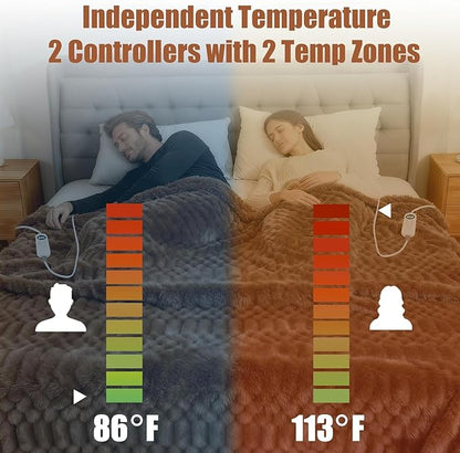 Heated Blanket Electric Blanket Heating, Dual Control Soft Ribbed Faux Fur Electric Blanket with 12 Heat Levels 12H Timer ETL FCC Certified Machine Washable (Camel, King Size - 90" x 100")