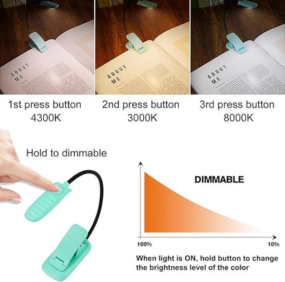 BIGMONAT Rechargeable Book Reading Light, Portable Bendable Neck, Brightness Adjustable with Eye Care Reading, Warm & White LEDs, Perfect for Kids, Bed Headboard & Travel (Blue, 1Pack)