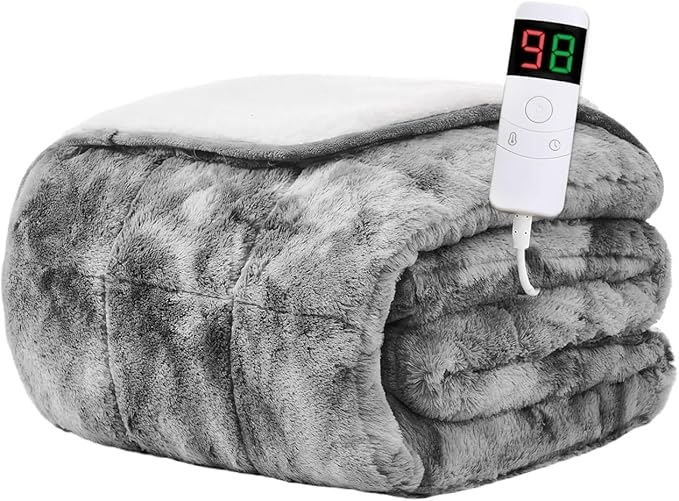 Temperature-Adjustable Blanket, Heating Blanket with Timed Shutdown, Machine Washable, for Home Use (Gray 50"x60")(01 - Grey)
