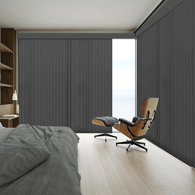 Cordless Vertical Blinds Window Blind, Blackout Fabric Vertical Blind, Energy Saving UV Protection Noise Reduce Vertical Blinds for Sliding Glass Doors, Patio Doors, Pure Dark Grey