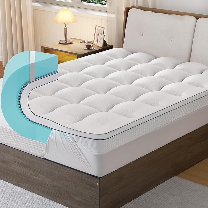 4 Inch Memory Foam Mattress Topper Queen Size - Dual Layer 3 Inch Cooling Gel Memory Pad and 1 Inch Pillow Top Mattress Cover for Back Pain - 60" x 80" x 4"