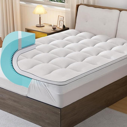 4 Inch Memory Foam Mattress Topper Queen Size - Dual Layer 3 Inch Cooling Gel Memory Pad and 1 Inch Pillow Top Mattress Cover for Back Pain - 60" x 80" x 4"