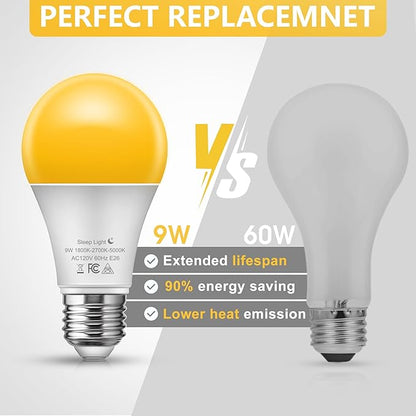 Briignite LED Light Bulbs, Warm Light Bulb 9W Equivalent 60W, A19 E26 Base - 3CCT Adjustable (1800K/2700K/5000K) for Lamps, Amber Night Light Bulbs, Blue Light Blocking, No Blue Light, 2 Pack
