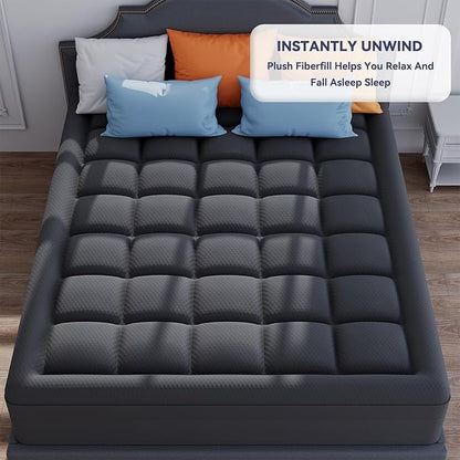 ELEMUSE 3 Inch Dual Layer Memory Foam Mattress Topper King, 2 Inch Cooling Gel Memory Foam Plus 1 Inch Down Alternative Pillowtop Mattress Pad with Cooling Cover,Black