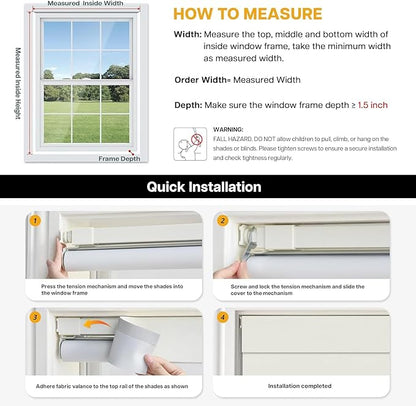 LazBlinds No Drill Blinds for Indoor Windows, Blackout Roller Shades, Cordless Window Blackout Blinds, Thermal Insulated Fabric UV Protection for Home and Office, 43" W x 72" H, Beige
