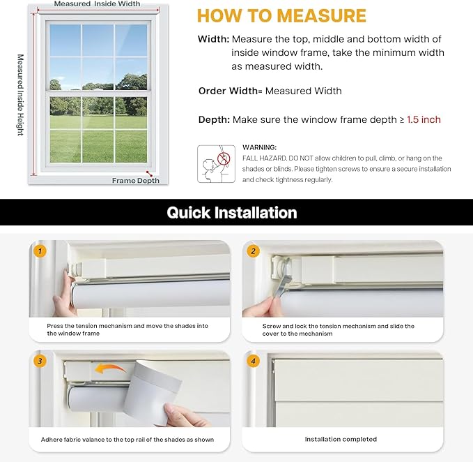 LazBlinds No Drill Blinds for Indoor Windows, Blackout Roller Shades, Cordless Window Blackout Blinds, Thermal Insulated Fabric UV Protection for Home and Office, 32.5" W x 48" H, Beige