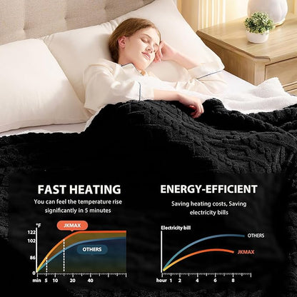 Heated Electric Blanket Queen Size-84"x90" Heating Blanket with 10 Heating Levels & 5 Time Settings Over-Heat Protection，Winter Warmer for Adults with ETL Certification（Black）