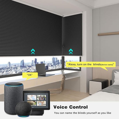 Changshade Automatic Blackout Blinds Motorized Cellular Shades with Remote Control Custom Size, Honeycomb Electric Smart Blinds for Indoor Windows Work with Alexa, Google Home, Light Blocking, Black